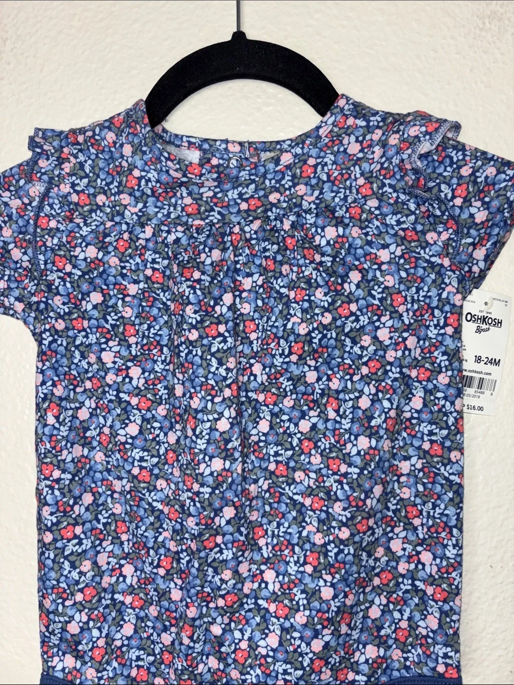 NWT OshKosh B'gosh Blue Floral One-Piece Bodysuit infants size 18-24 months